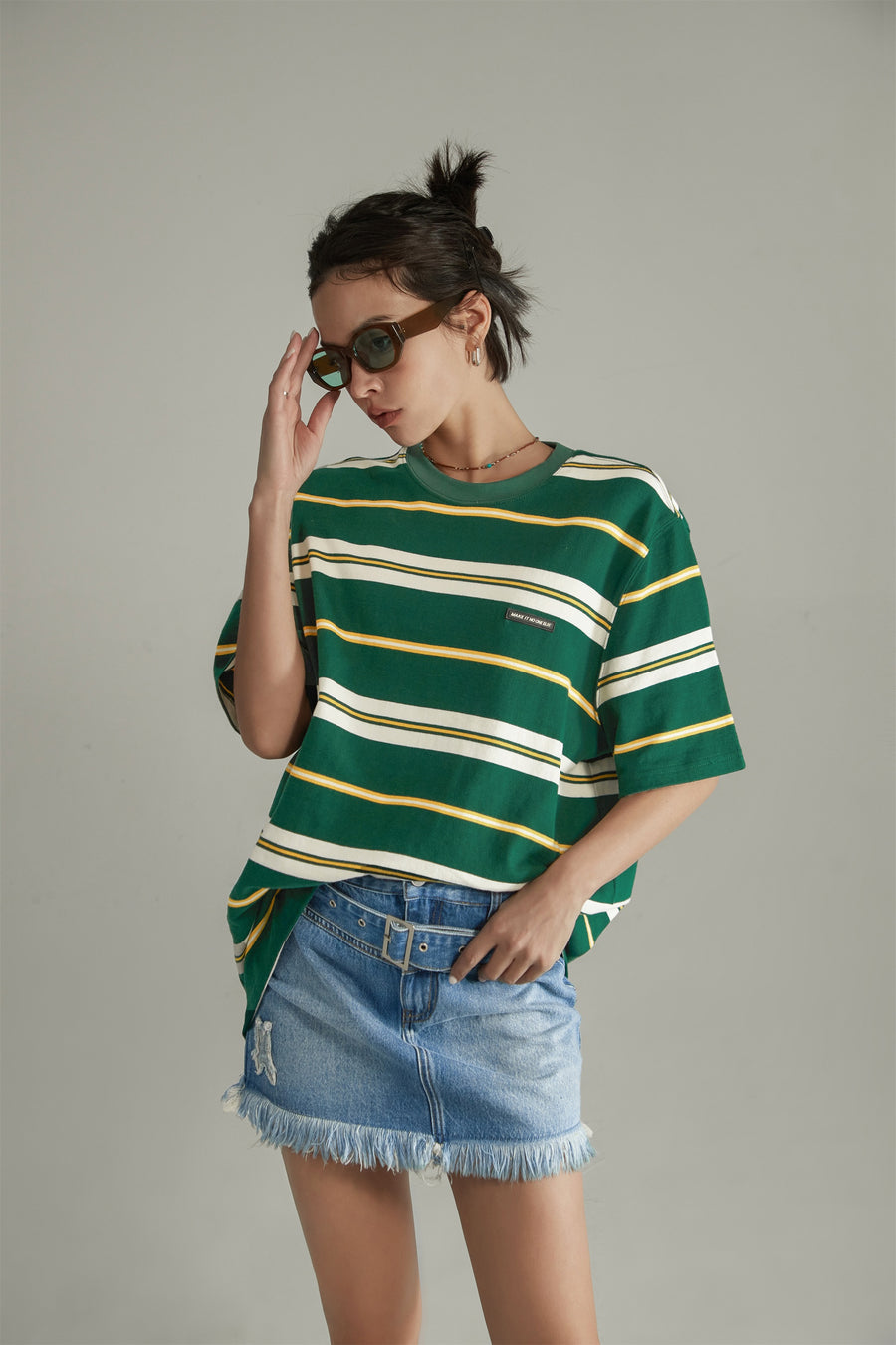 CHUU Multi-Color Striped Loose-Fit Short Sleeve T-Shirt