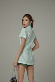 Puffy Short Sleeve Stripe Shirt