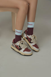 Chuu Lettering Distressed High Socks