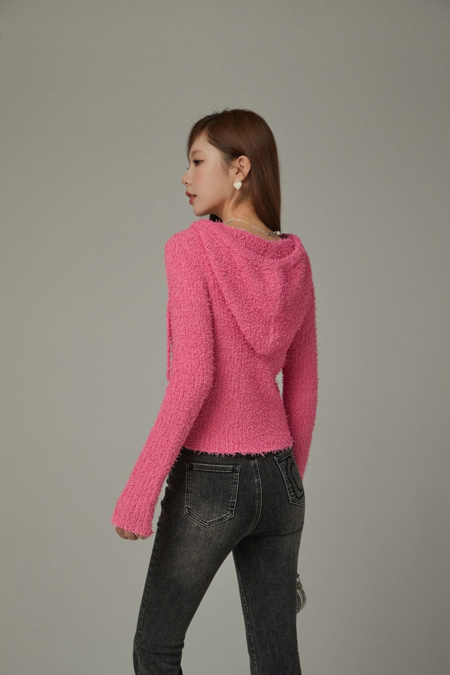 CHUU Fuzzy Hooded Knit Cardigan