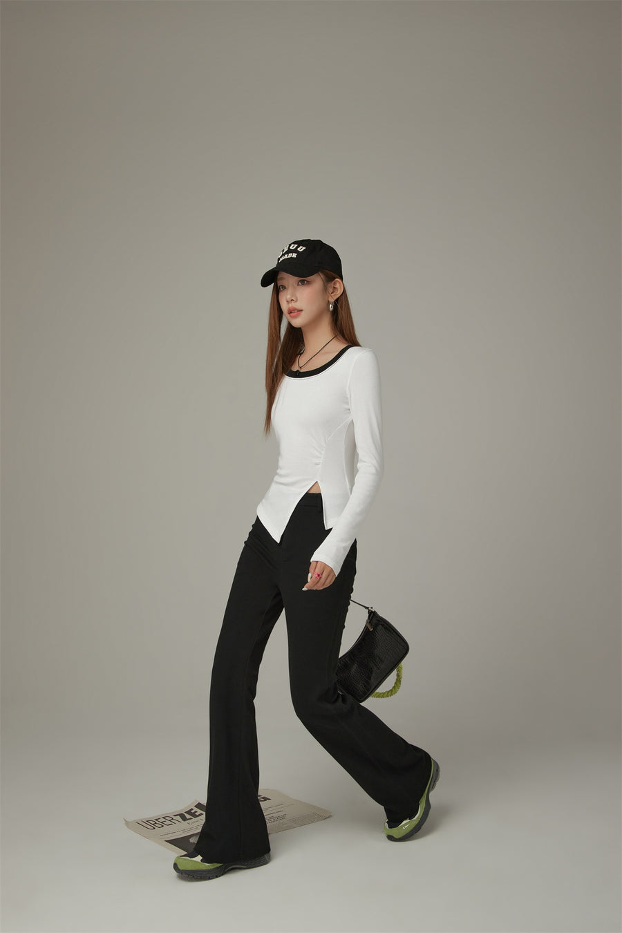 CHUU Slit Long Sleeve Simple T-Shirt