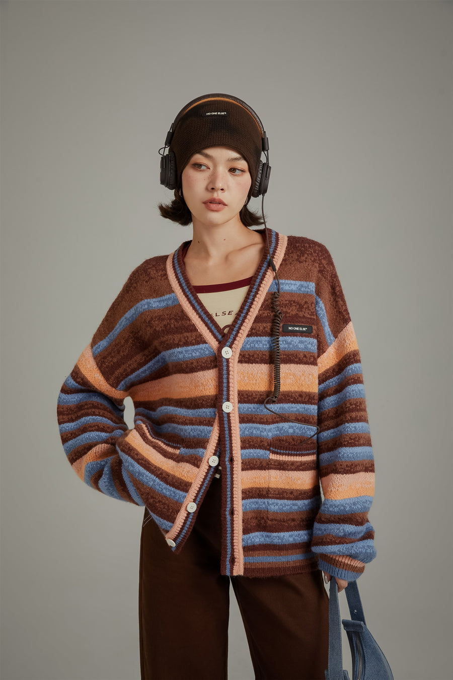 CHUU Striped Knit Cardigan