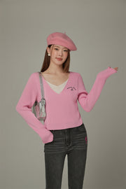 Color V-Neck Layered Knit Sweater