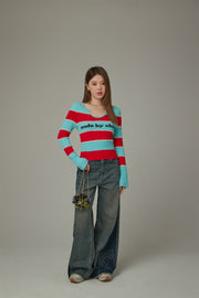 Logo Color Stripe Knit Sweater