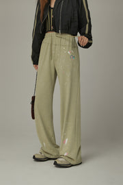 Elastic Waist String Painted Wide Pants