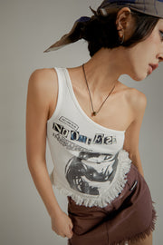 Aesthetic Inspiration One Shoulder Fringe Sleeveless Shirt