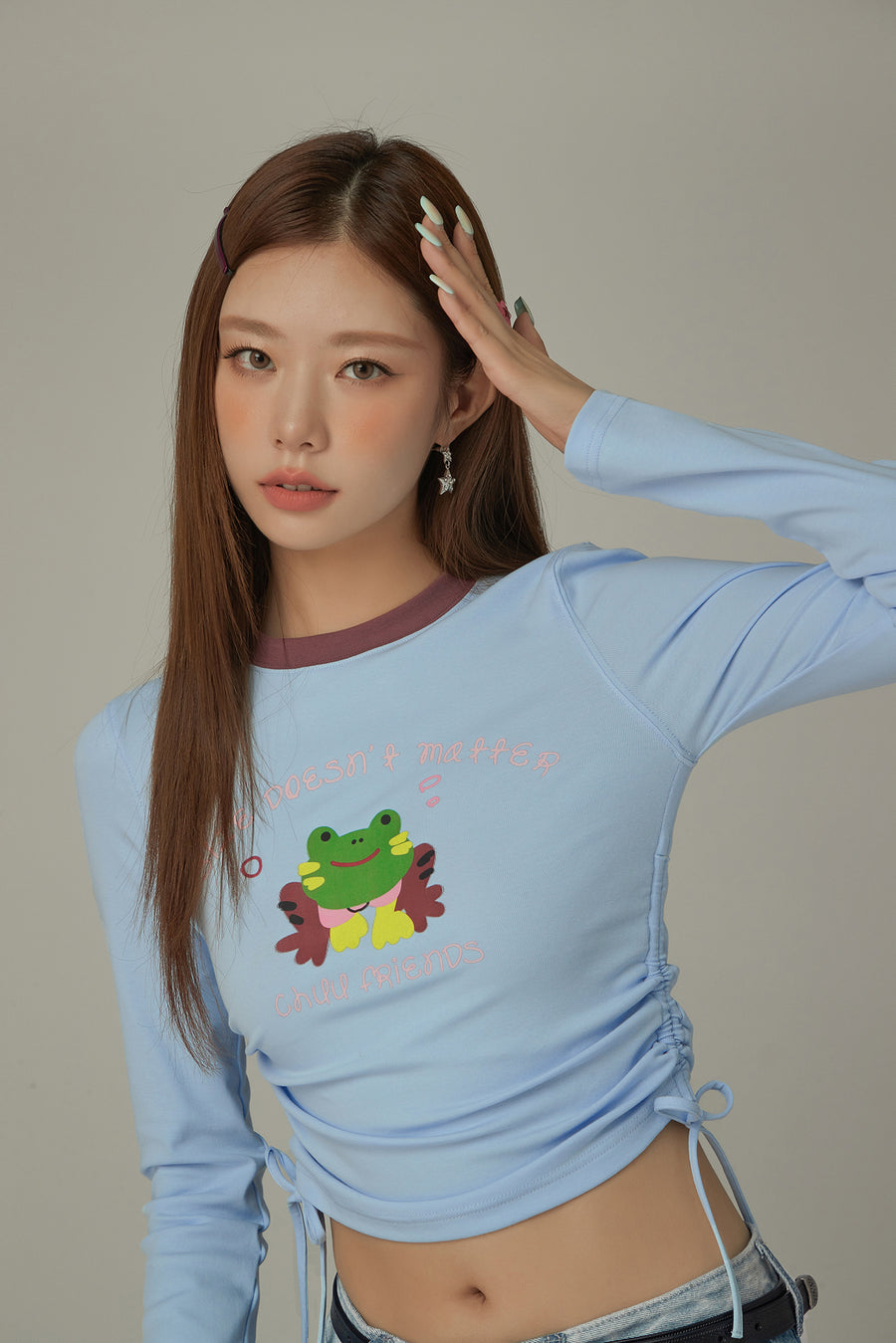 CHUU Logo Character Shirring String T-Shirt