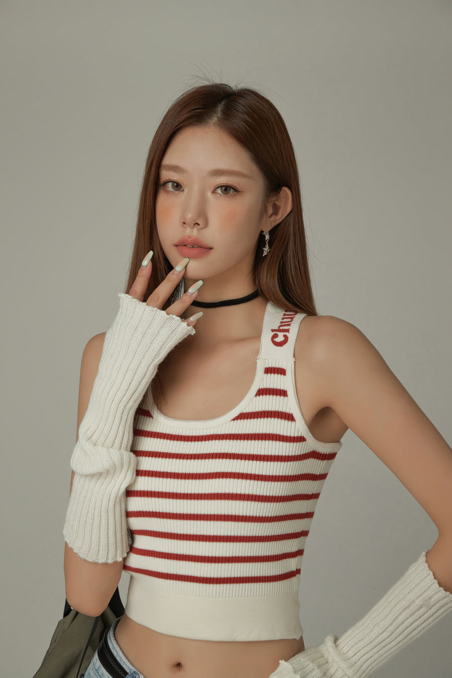 CHUU Striped Crop Sleeveless Top