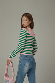 2-Layer Stripe Long Sleeves Top