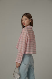 Logo Embroidered Cropped Striped Shirt