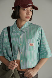 Boxy Vertical Stripes Cropped Shirt