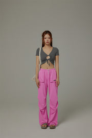 Front Keyhole String V-Neck Cropped Top