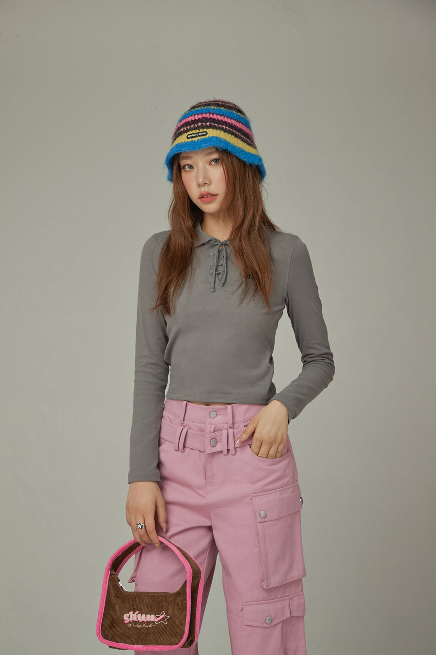 CHUU Colored Eyelet Tie Up T-Shirt