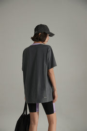 Cotton Colorblocked Short Sleeve Long Loosefit T-Shirt