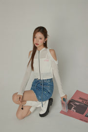 Frilly Off The Shoulder Zip-Up Cardigan