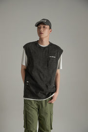 Front Pocket Loosefit Sleeveless Ripped Top