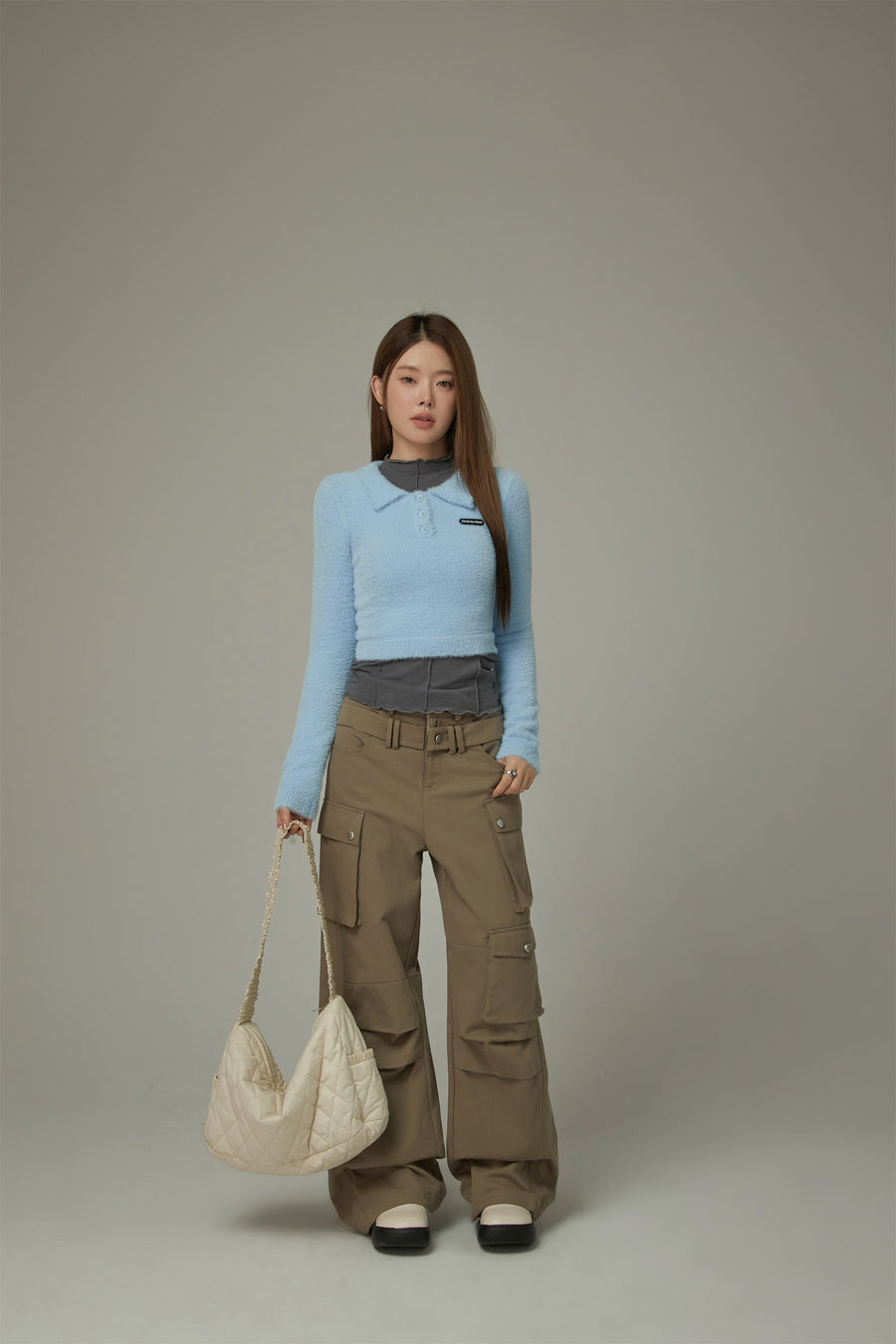 CHUU Polo Neck Crop Knit Top