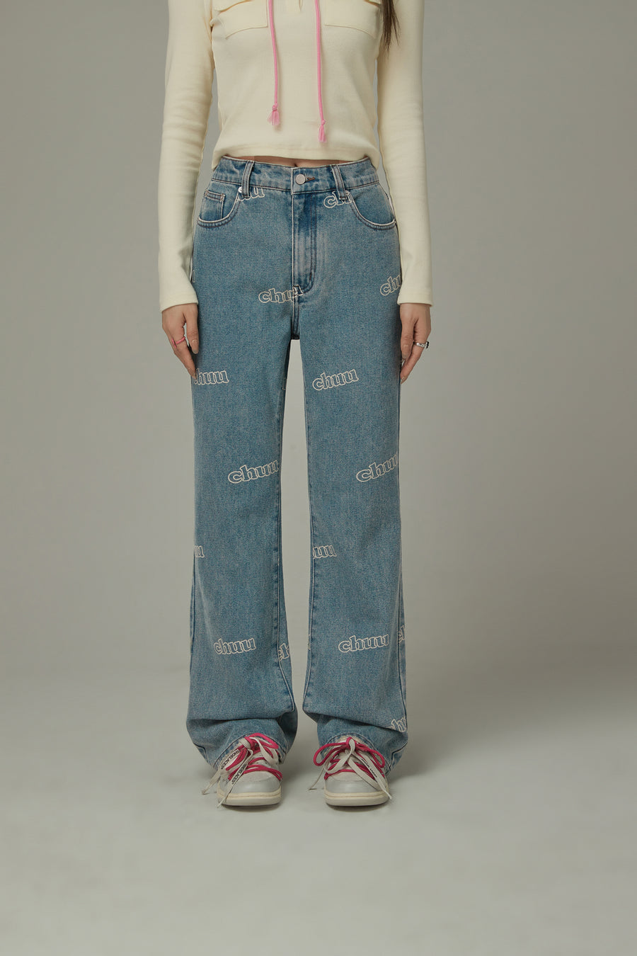 CHUU Logo Lettering Bootcut Denim Jeans