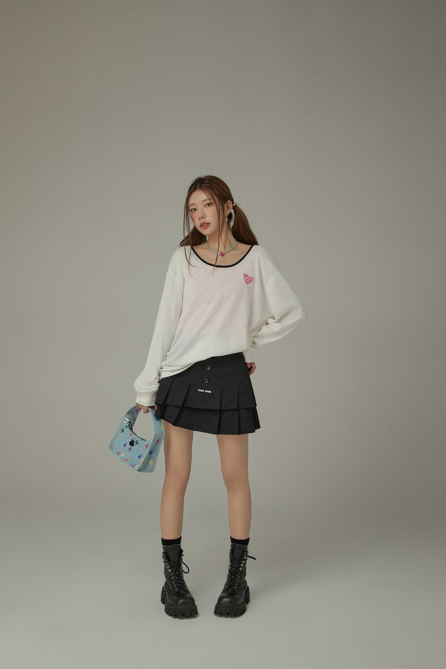 CHUU High Waisted Button Pleated Mini Skirt