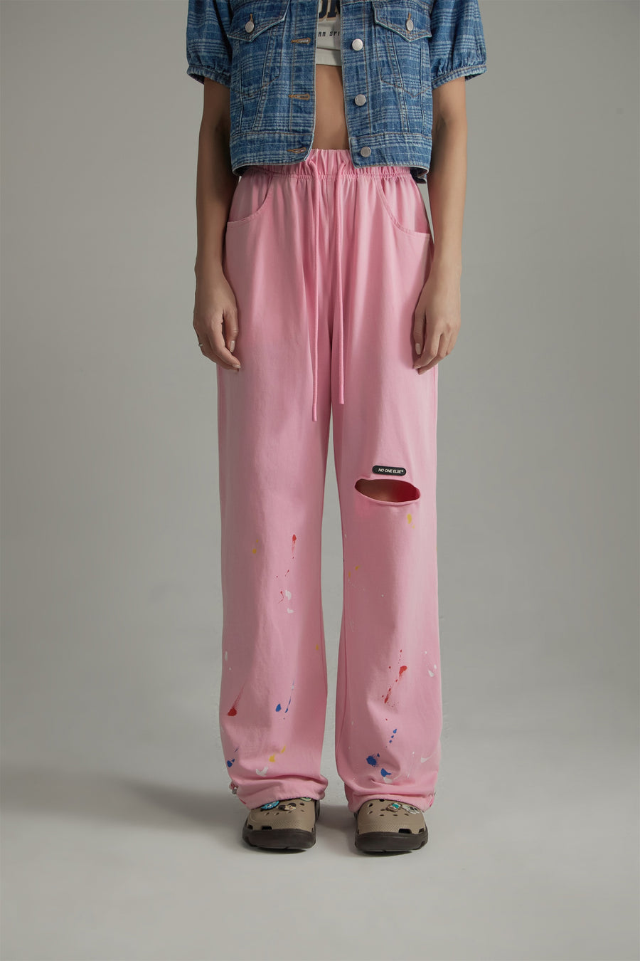 CHUU Street Style Paint Spots Slit String Pants