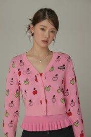 Cherry Hearts Knit Button Cardigan