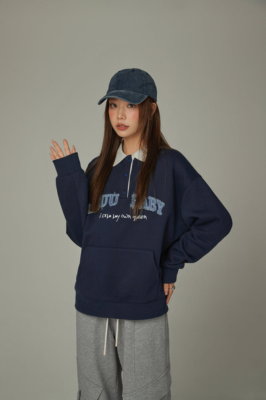 CHUU Polo Neck Boxy Sweatshirt