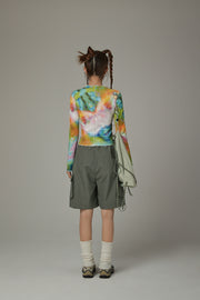 Logo Colorful Print Frilly Lined Top