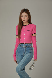 Heart Button Cutout Knit Top