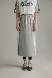 Vintage Distressed Colorblocked Drawstring Letter Embroidered Long Skirt