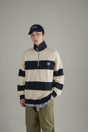 Half Zip-Up Color Striped Sweatshirt