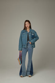 Criss Cross Belt Two Toned Bootcut Denim Pants