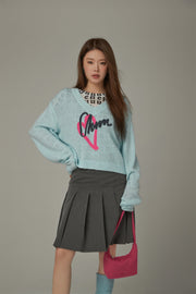 Logo Heart V-Neck Knit Sweater