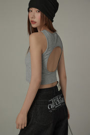 Chuu Cherry Back-Open Sleeveless Crop T-Shirt