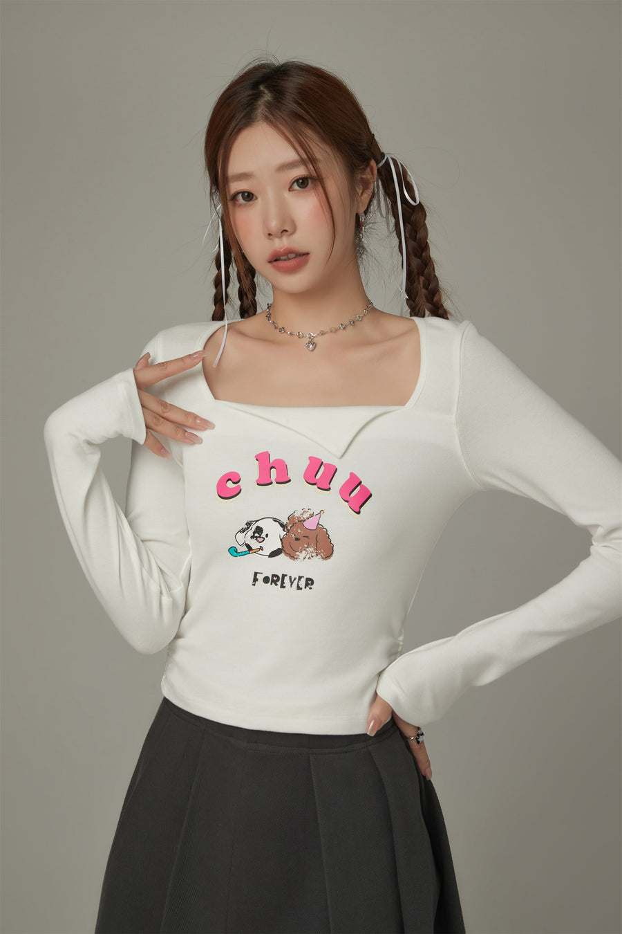 CHUU Logo Puppy Shirring Color T-Shirt