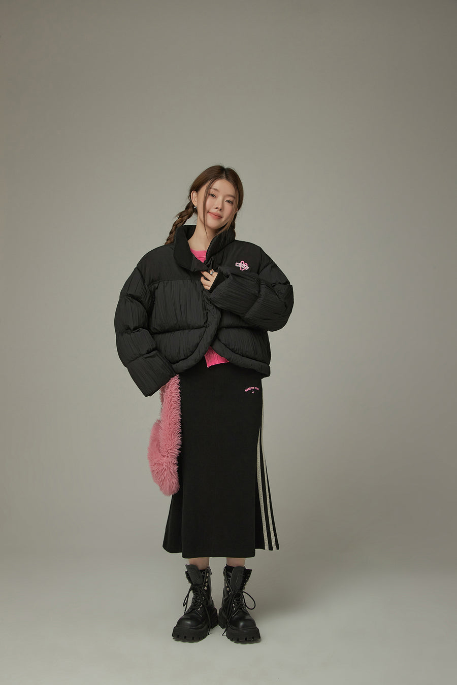 CHUU Oversized Simple Padded Cut Hem Jacket