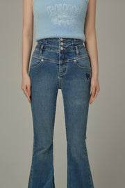 Heart Embroidered Bootcut Denim Jeans