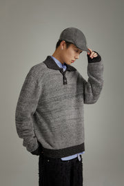 Polo Neck Color Combination Knit Sweater