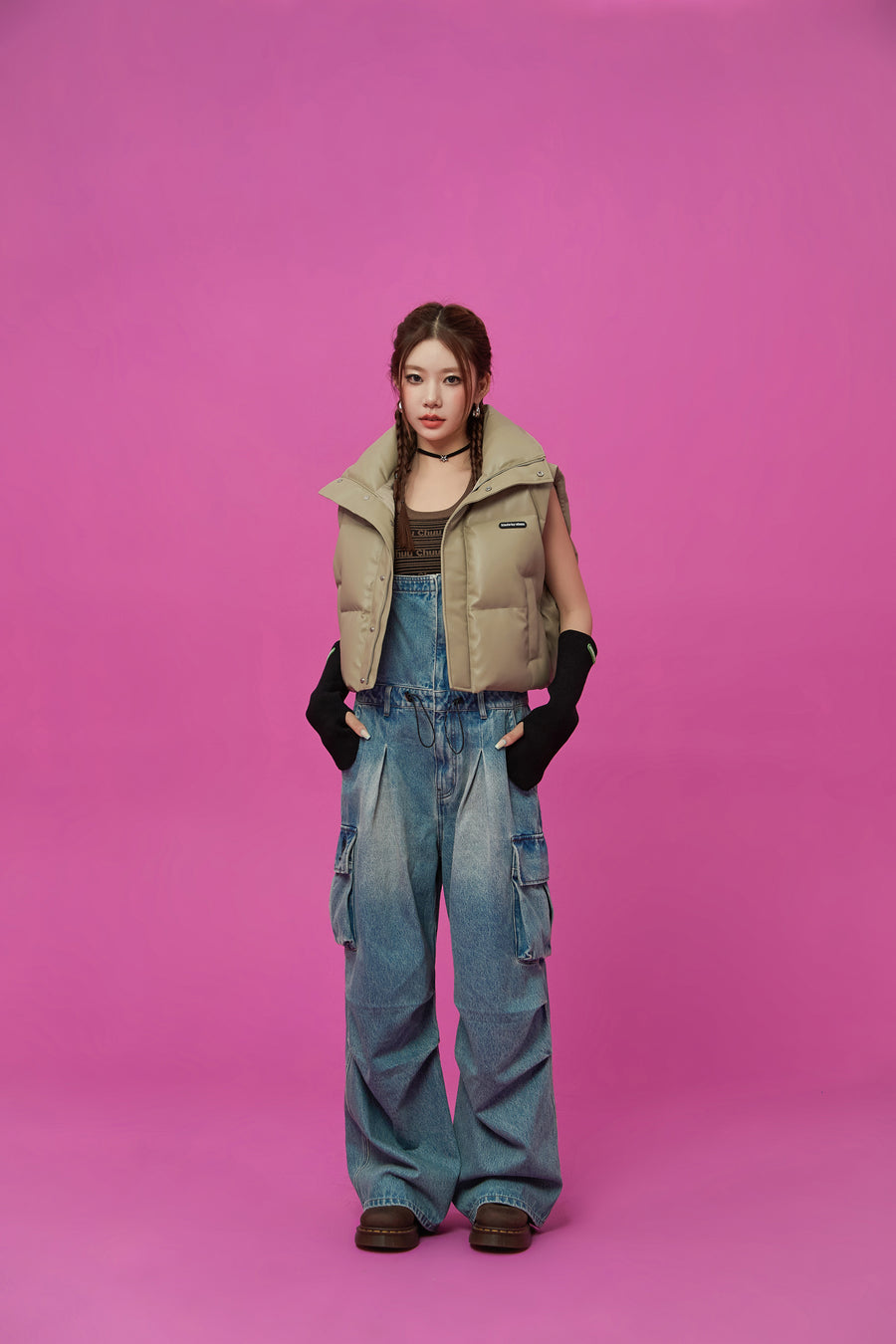 CHUU Big Pocket Denim Overalls