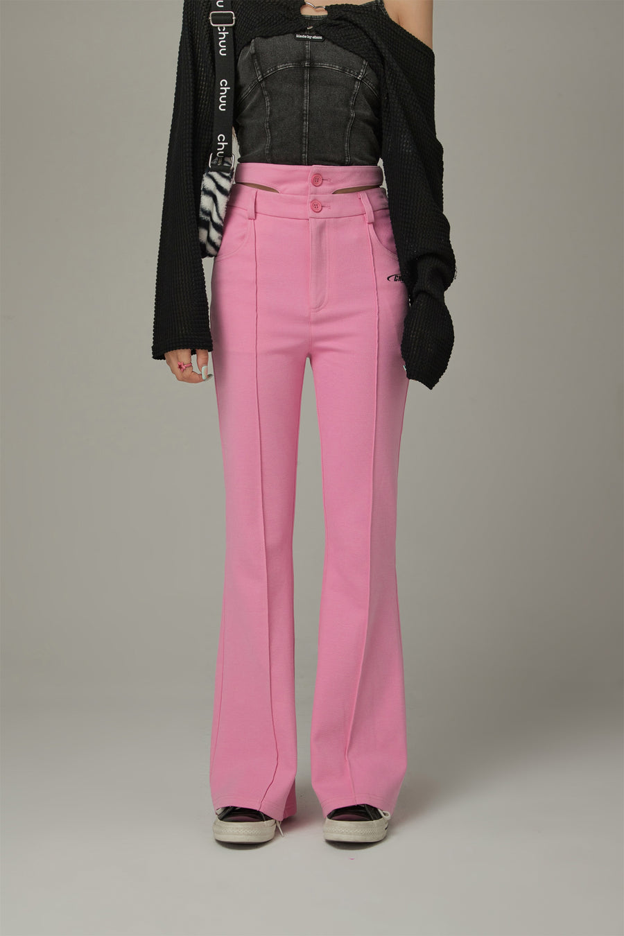 CHUU Slit Semi Bootcut Pants