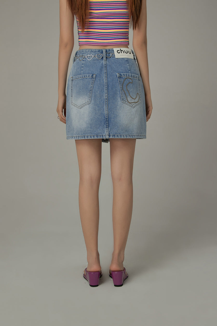 CHUU Front Cutout Denim Mini Skirt