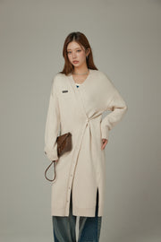 Slit Wrap Button Knit Long Cardigan