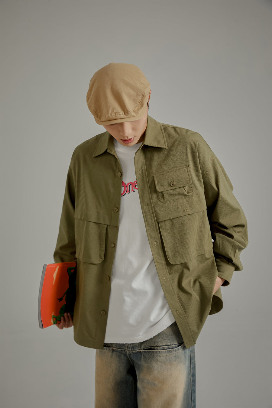 CHUU Solid Color Pocket Oversized Long Sleeve Shirt