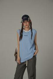 Simple Waffle Loose Fit Sleeveless Mid Length T-Shirt