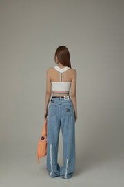 Rainbow Line Banding Open Back Sleeveless Crop Top