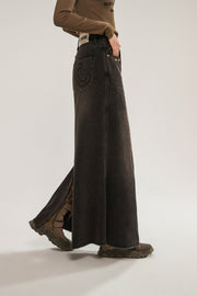 Slit Denim Long Skirt