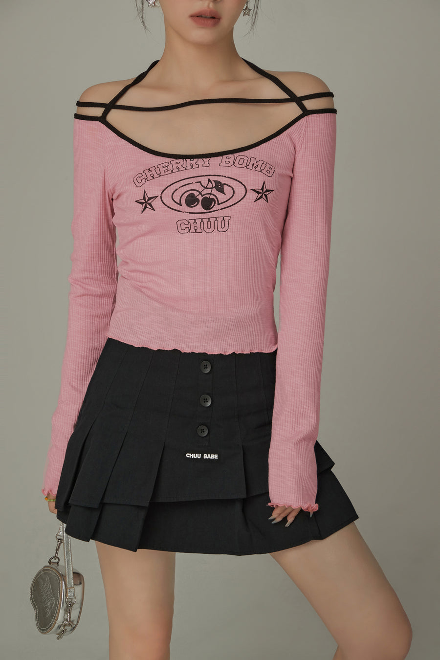 CHUU Chest Strings Long Sleeves Top