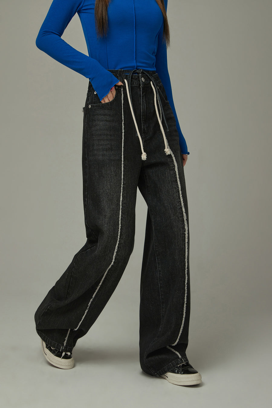 CHUU Fryaed Line Stitch String Denim Jeans