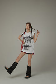 Over The Rainbow Printed Boxy Sleeveless Mid Length T-Shirt