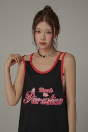 Back To Paradise Colorblocked Letter Printed Sleeveless T-Shirt