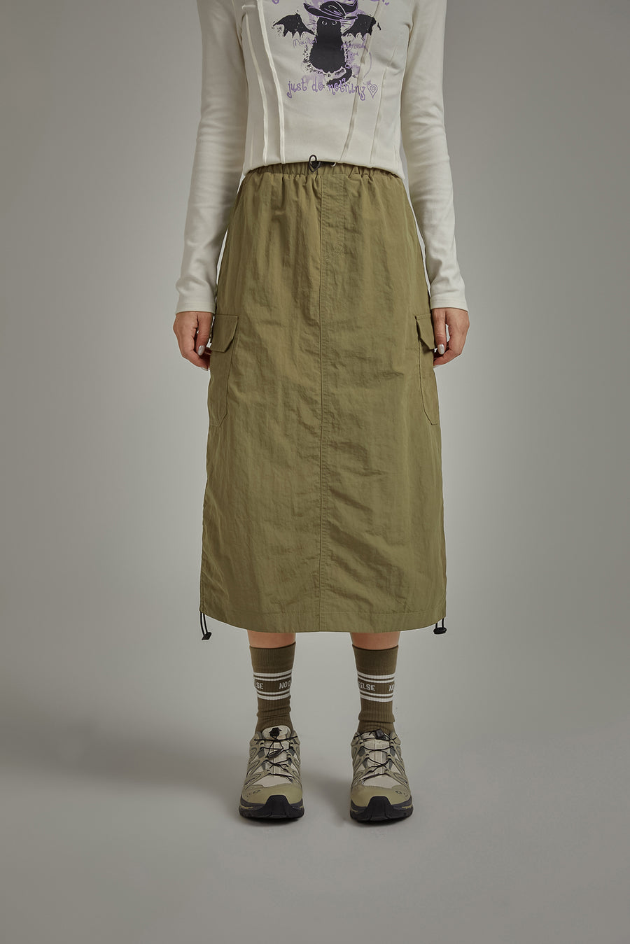 CHUU Elastic Waist String Shirring Skirt